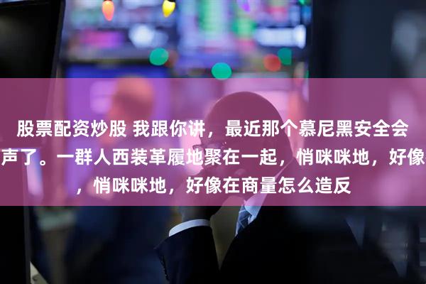 股票配资炒股 我跟你讲，最近那个慕尼黑安全会，看得我快笑出声了。一群人西装革履地聚在一起，悄咪咪地，好像在商量怎么造反
